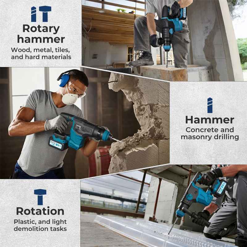 Traderight 21V Cordless Rotary Hammer Drill SDS Plus Concrete Impact Drill Tool