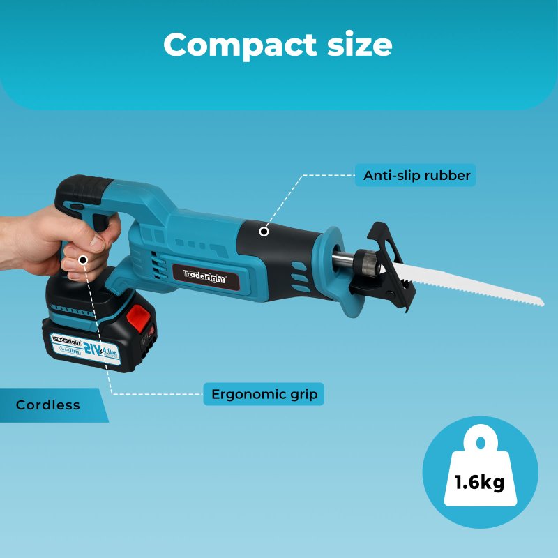 Traderight Cordless Reciprocating Saw Set For Wood Metal 2 Battery Safety Goggle