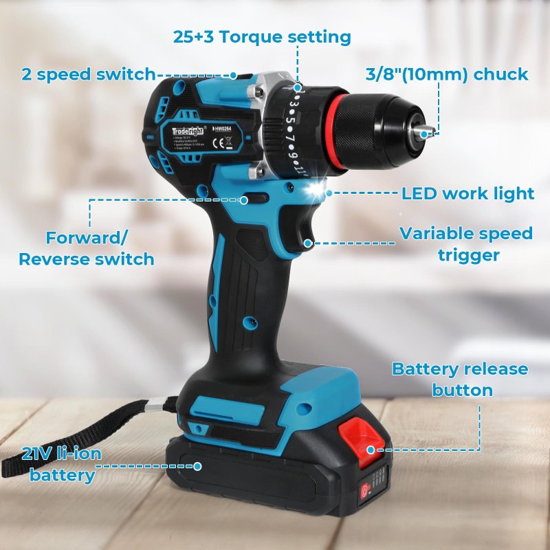 Traderight 96 in 1 Cordless Electric Drill Set Driver Screwdriver Rechargeable
