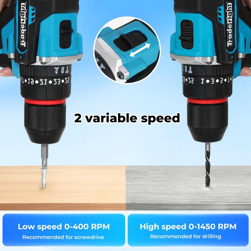Traderight 96 in 1 Cordless Electric Drill Set Driver Screwdriver Rechargeable