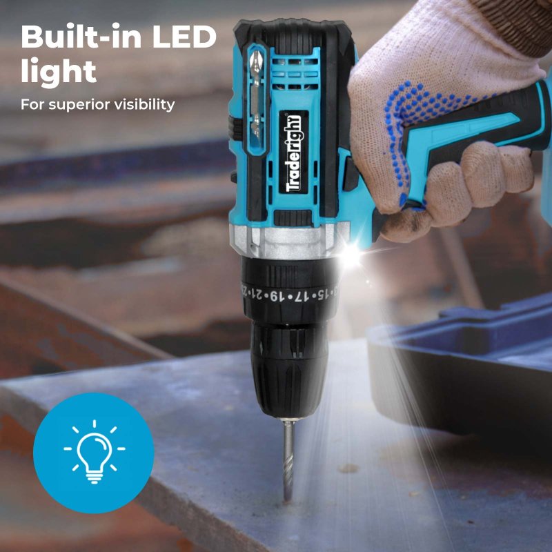 Traderight 21V Cordless Drill Combi Driver Electric Screwdriver Set 1 Battery
