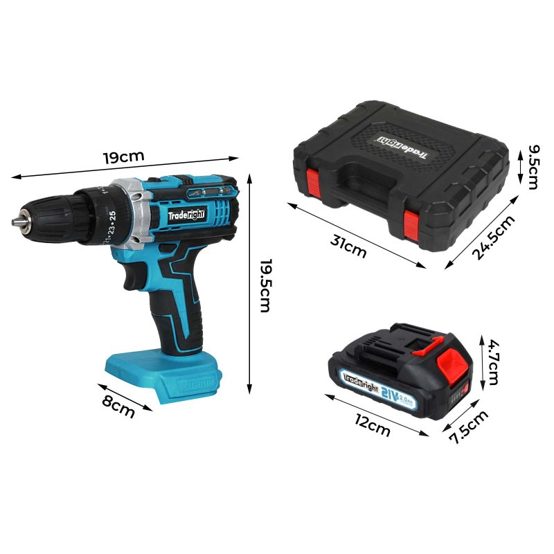 Traderight 21V Cordless Drill Combi Driver Electric Screwdriver Set 1 Battery