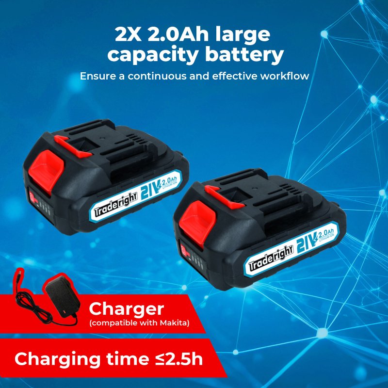 Traderight 2 Battery 21V Cordless Drill Combi Driver Electric Screwdriver Set