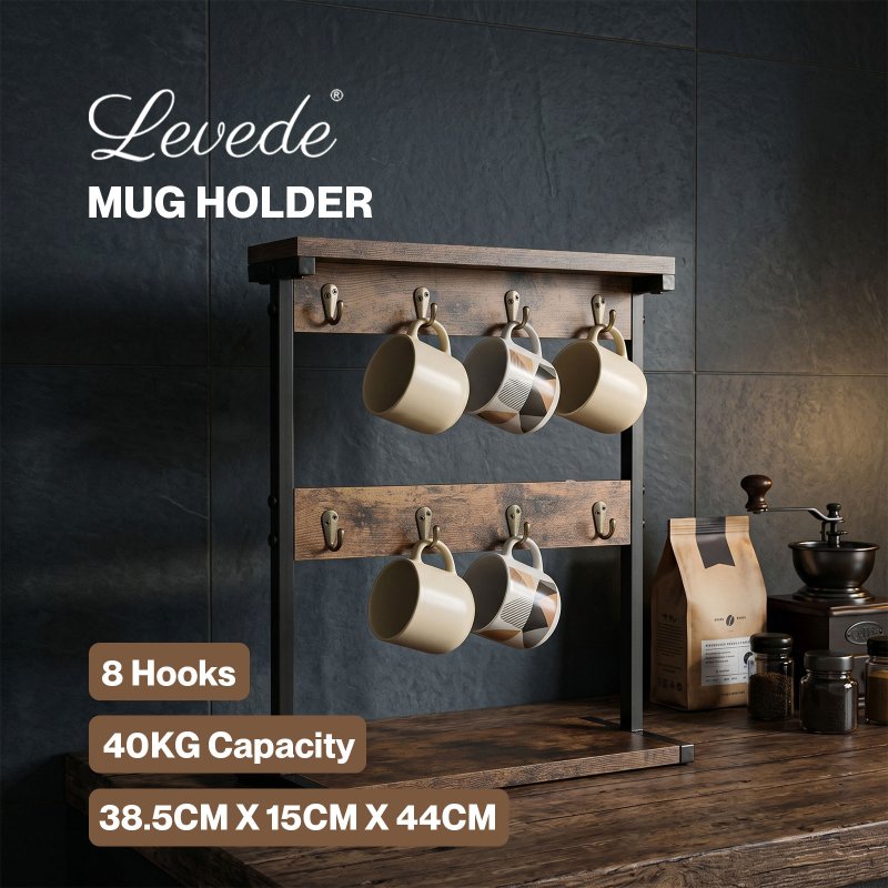 Levede Mug Holder Stand Coffee Cup Rack Organiser Countertop Mug Tree with Hooks