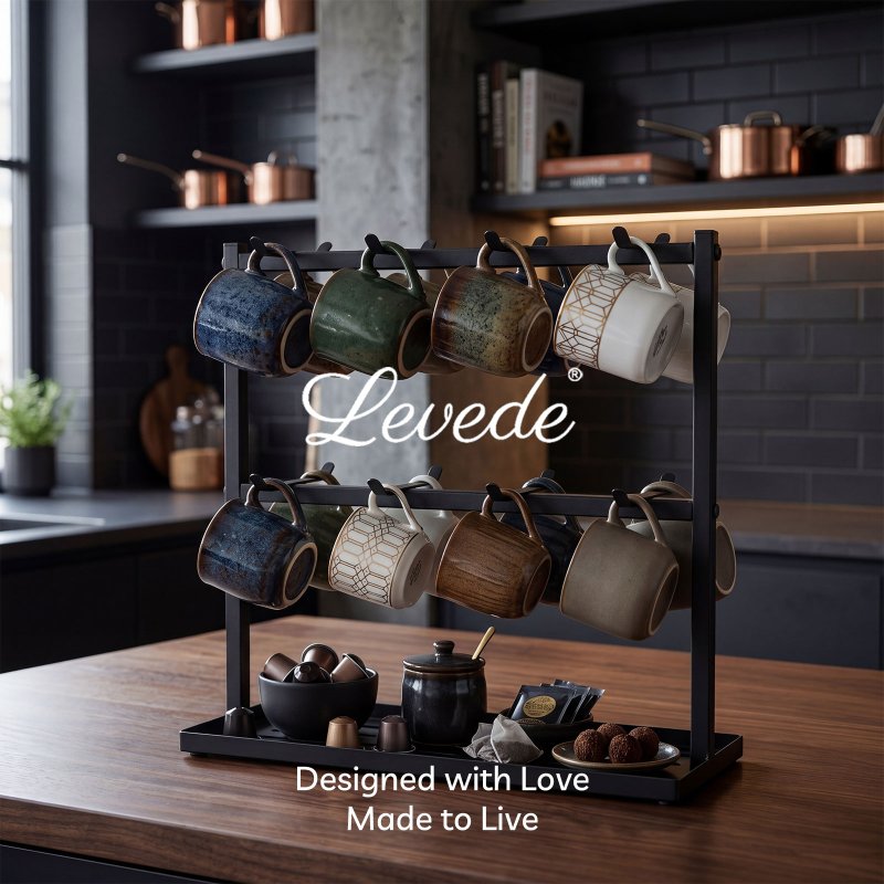 Levede Mug Holder Stand Countertop Coffee Cup Rack Storage Organiser 16 Hooks