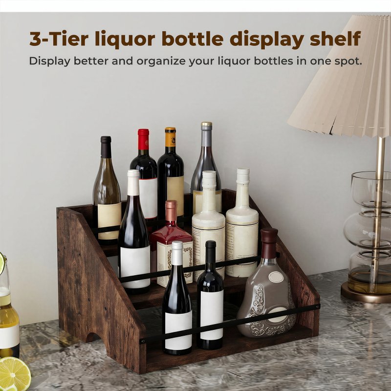 Toque Counter Top Wine Rack Storage Liquor Bottle Display Shelf Wooden Holders