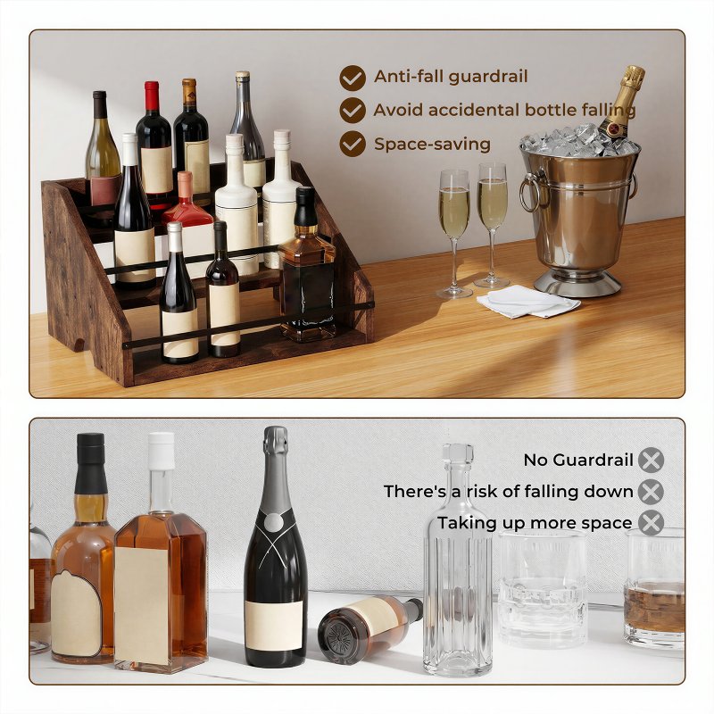 Toque Counter Top Wine Rack Storage Liquor Bottle Display Shelf Wooden Holders