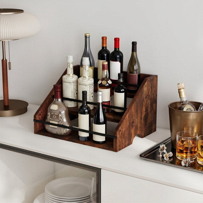 Toque Counter Top Wine Rack Storage Liquor Bottle Display Shelf Wooden Holders