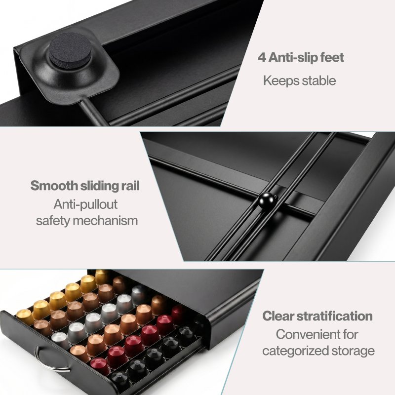 Toque Coffee Pod Holder Drawer for Nespresso Capsules 60 Pod Storage Stand Rack