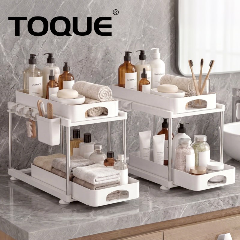 Toque Under Sink Organiser Two Slide-Out Drawers Kitchen Storage 2pcs White