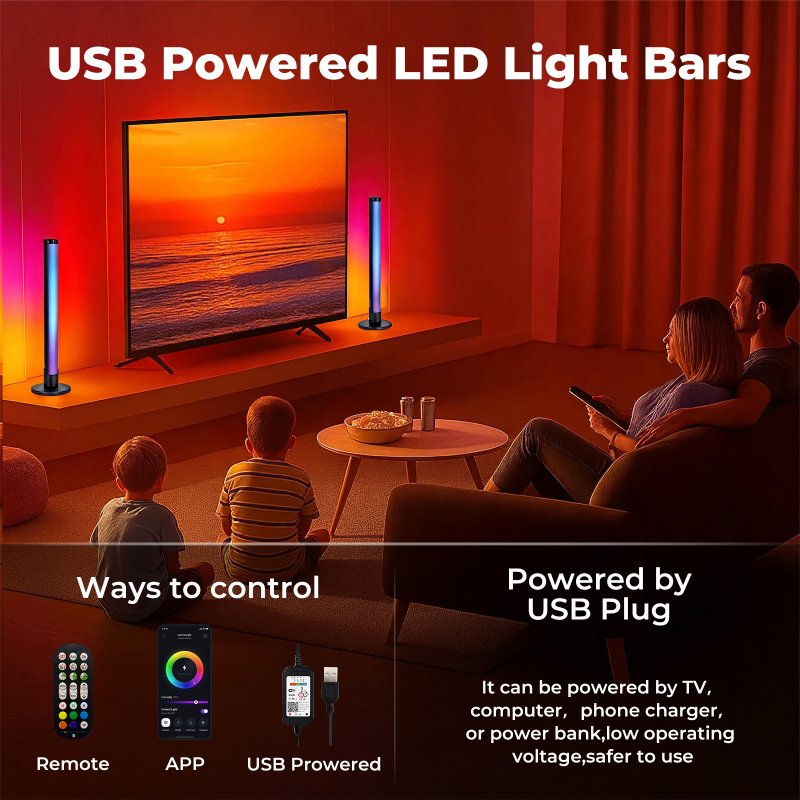Emitto 2x Smart RGB LED Light Bars Game Ambient Lamps Color Changing Music Timer