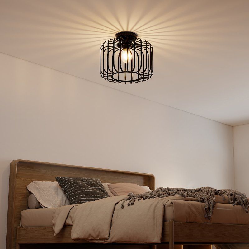 Emitto Ceiling Light Industrial Chandelier Metal Pendant Lamp Bedroom E27 Black