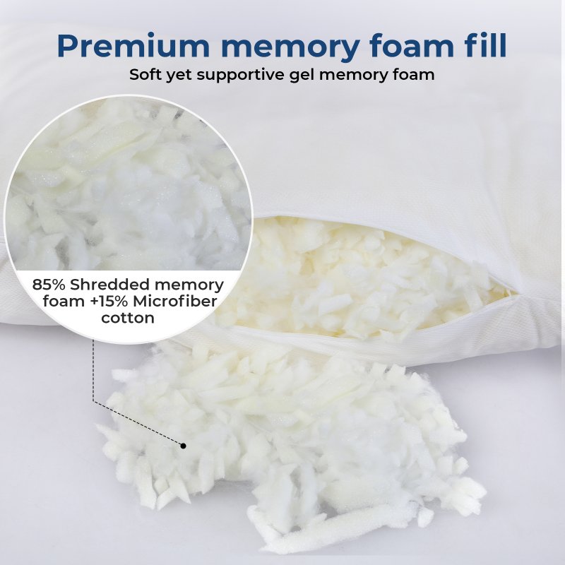 Lavio Side Sleeper Pillow Shreded Memory Foam Adjustable Comfort Bounce Back