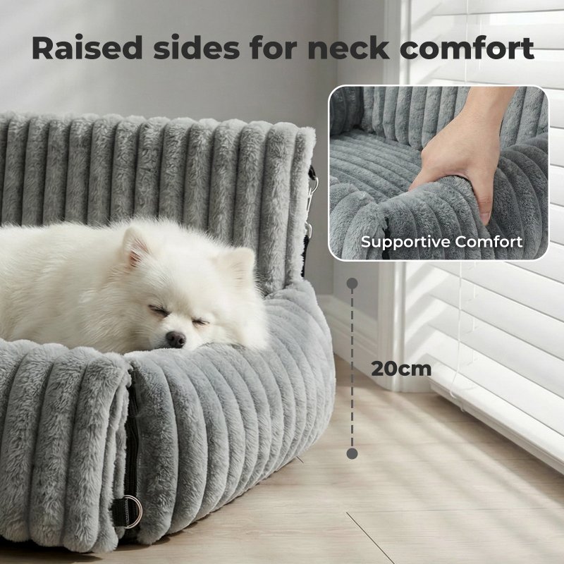 Skylos Dog Car Seat Booster Bed Carrier Memory Foam Travel Pet Seat Dark Grey