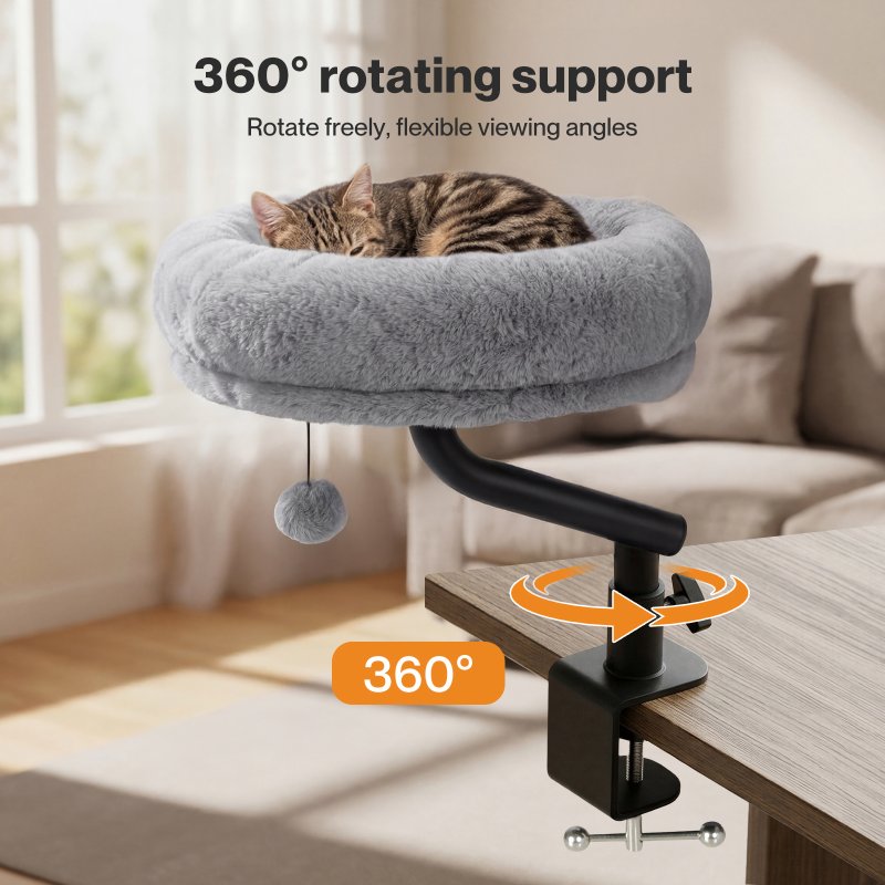 Skylos Cat Desk Bed Rotatable Adjustable Elevated Grey Cozy Hanging Desk