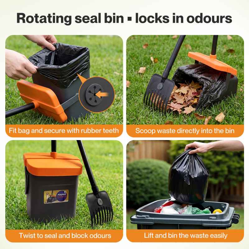 Skylos Pooper Scooper Pet Waste Collector 120cm Handle with Rake 35 Waste Bags
