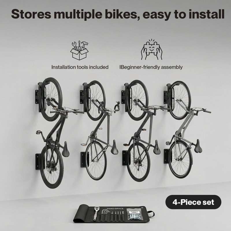 MONVELO Bike Rack Hook-mounted Parking Rack Swivel Wall Mount Bike Storage 4PCS