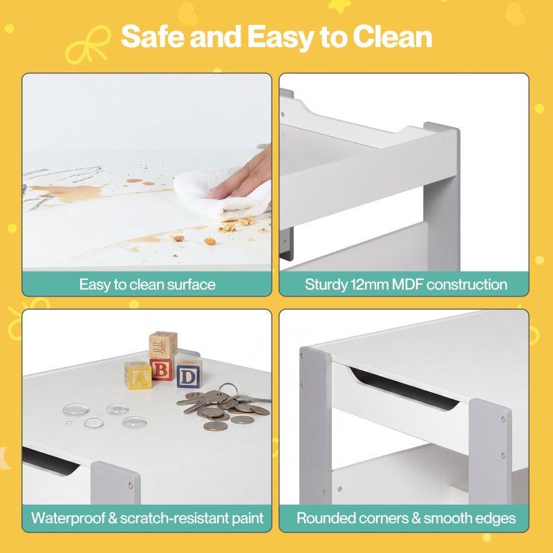 Dekko Kids Table and Chairs Set 2-in-1 Flip Top Storage Activity Play Study Grey