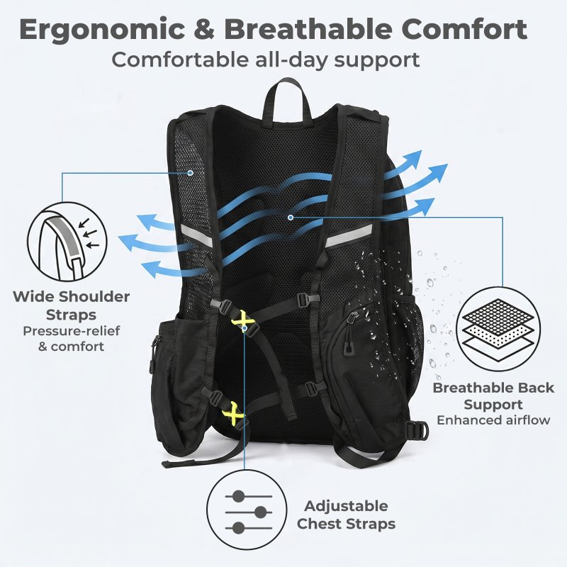 Swifto Hiking Backpack Foldable 20L Water Resistant Daypack Camping Black