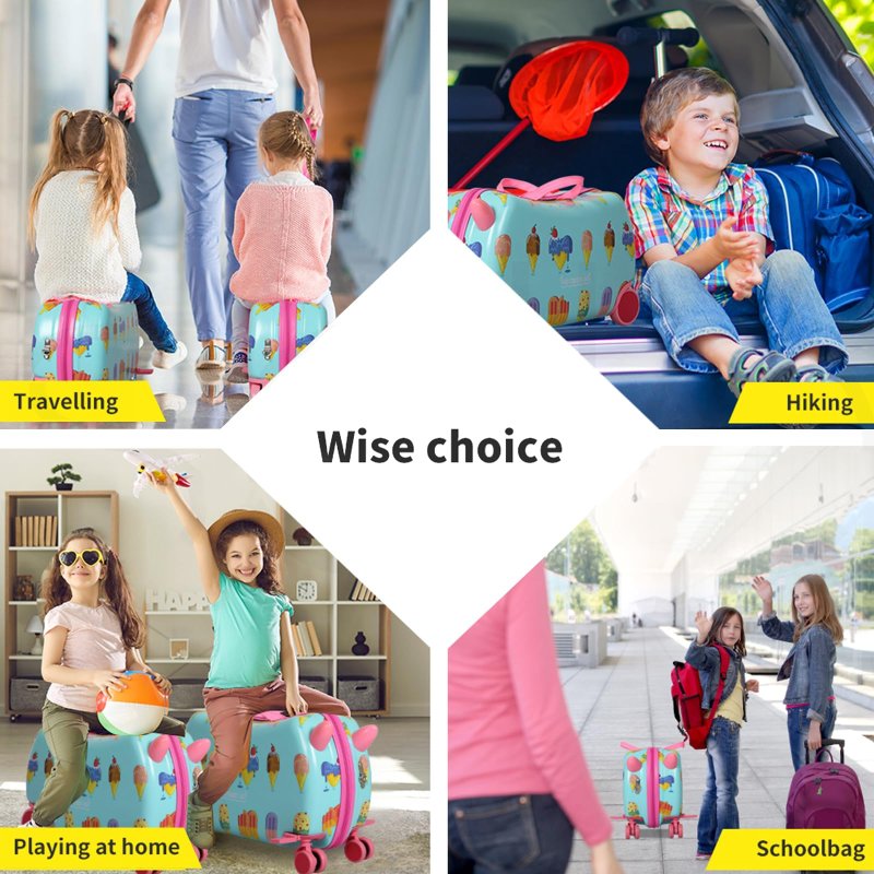 Dekko Kids Ride On Suitcase Children Travel Luggage Carry Bag Trolley