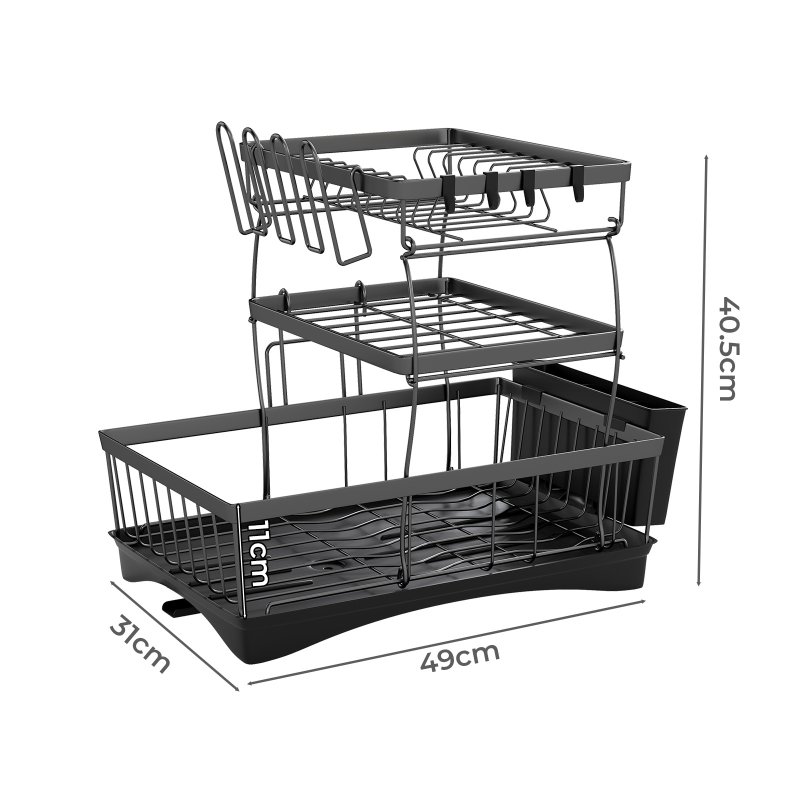 Toque Dish Drying Drainer Rack 3 Tier with Drip Tray Plate Cup Cutlery Holder