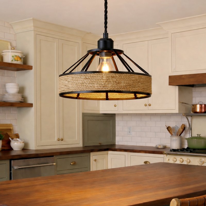 Emitto Modern Ceiling Pendant Light Shade Industrial Hemp Rope Lamp Shade 25cm