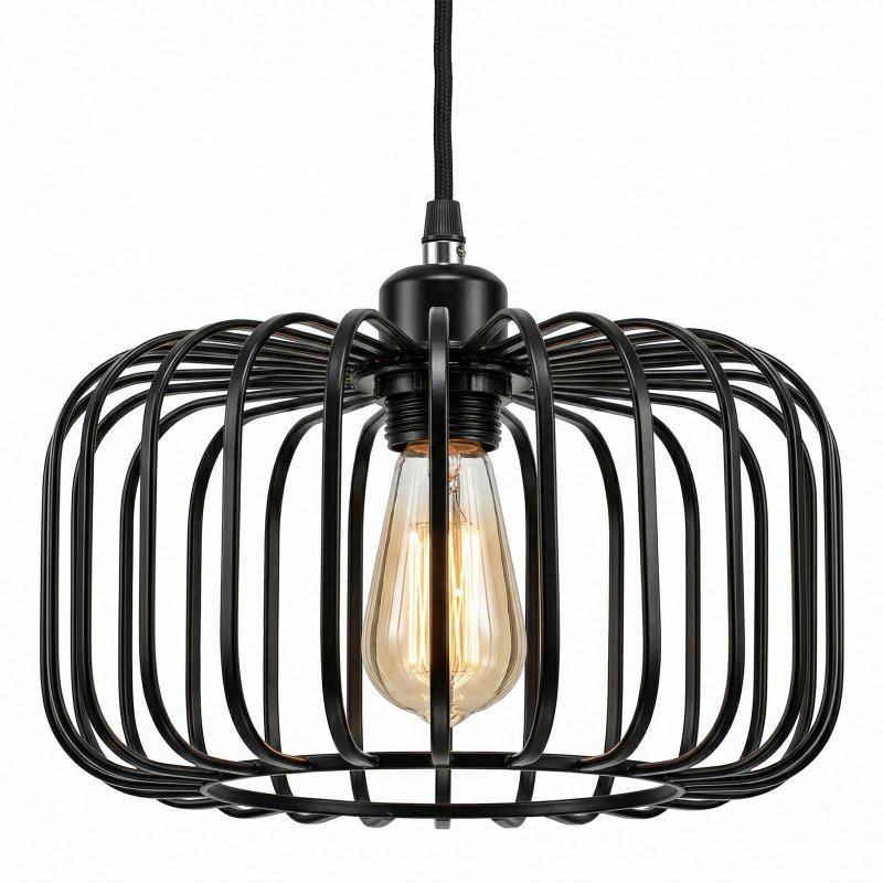 Emitto Industrial Ceiling Pendant Light Shade Black Metal Cage Lamp Shade 28.5cm