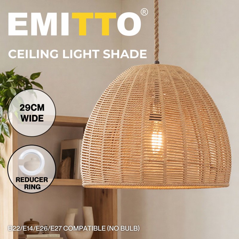 Emitto Ceiling Light Shade Pendant Woven Lampshade Natural Lightshade Easy Fit