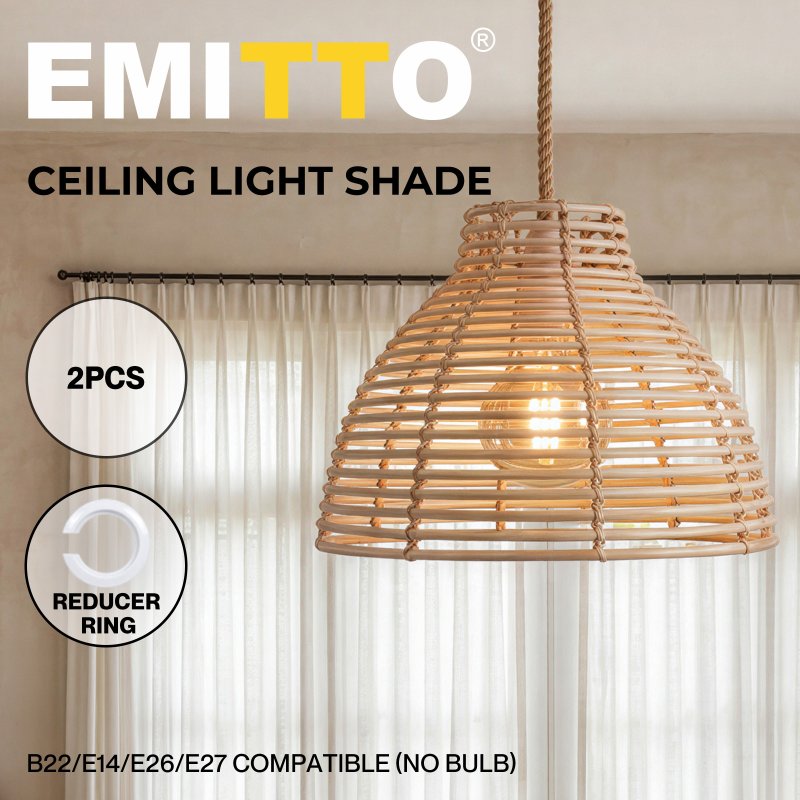 Emitto Ceiling Light Shade Wicker Basket Style Plastic Lampshade Pendant 2PCS