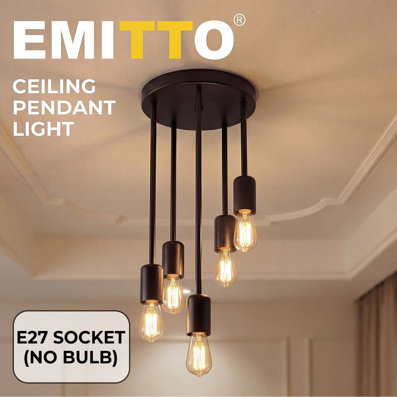 Emitto Ceiling Lights 5 Lights Flush Fitting Pendant Lamp E27 Base Black