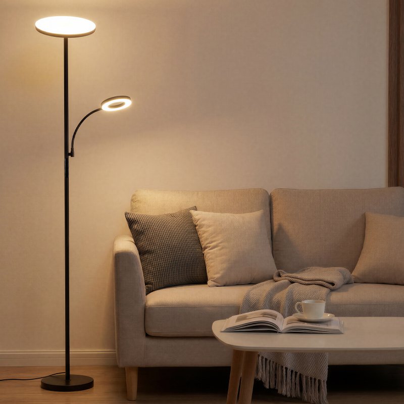 Emitto Modern Floor Lamp 2-in-1 Adjustable Reading Light Remote Control Timer