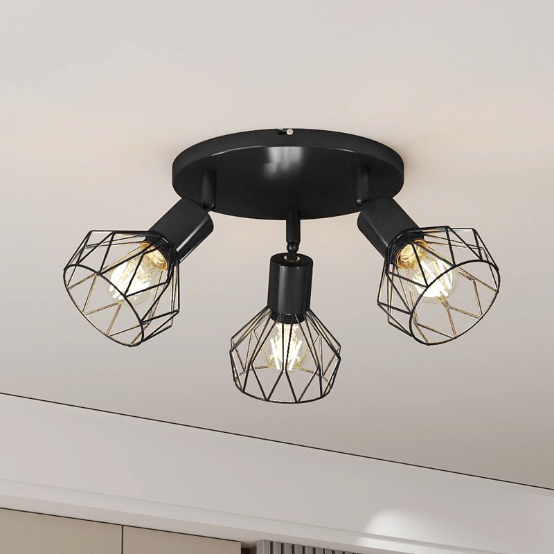 EMITTO 3-Way Spotlight Ceiling Light Adjustable Vintage Black E14 Metal Fixture