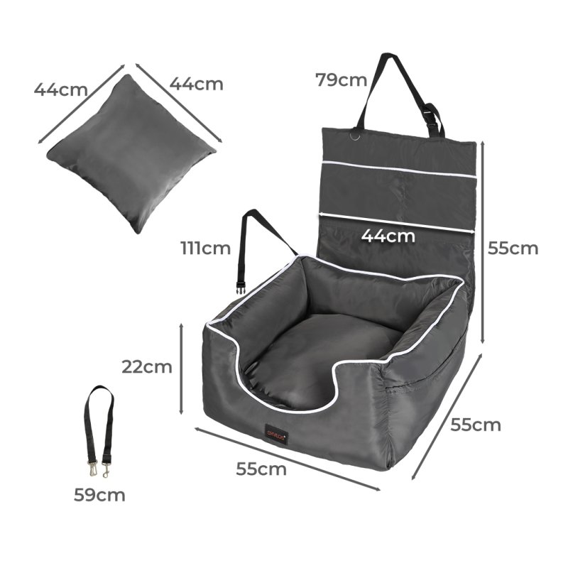 Skylos Pet Car Booster Seat Travel Bed Velvet in Grey Colour