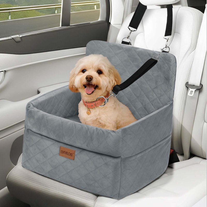 Skylos Dog Booster Car Seat Portable Travel Carrier Bed Basket Pet Puppy Grey