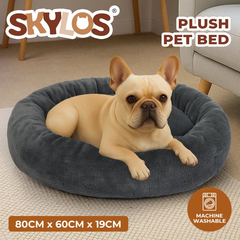 Skylos Dog Bed Donut Soft Large Plush Cat Calming Beds Pet Anti Anxiety Washable
