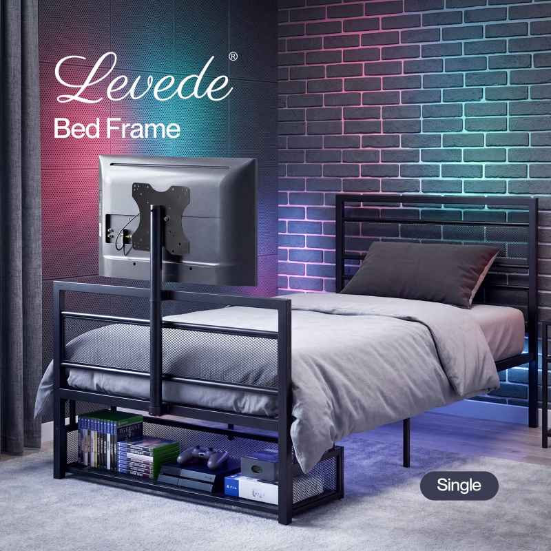Levede Single Bed Frame Gaming Bed TV Bed 360 Rotating Mount Metal Black