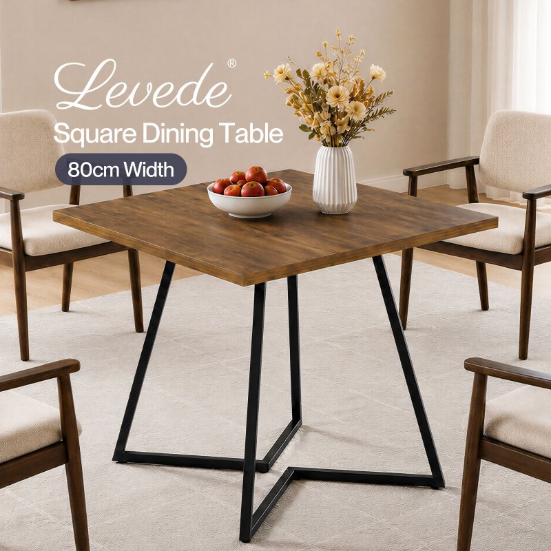 Levede dining table square dining table 80cm 25mm metal frame MDF Walnut