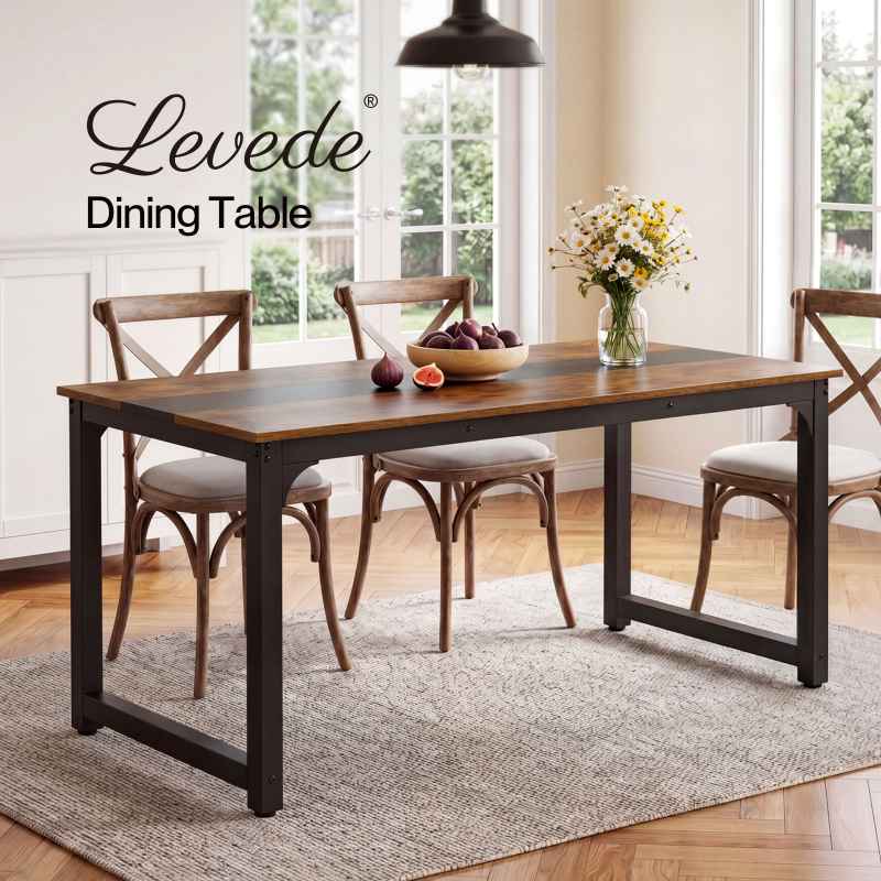 Levede Dining Table 4-6 Seater Retro Kitchen Adjustable Foot for Home Walnut