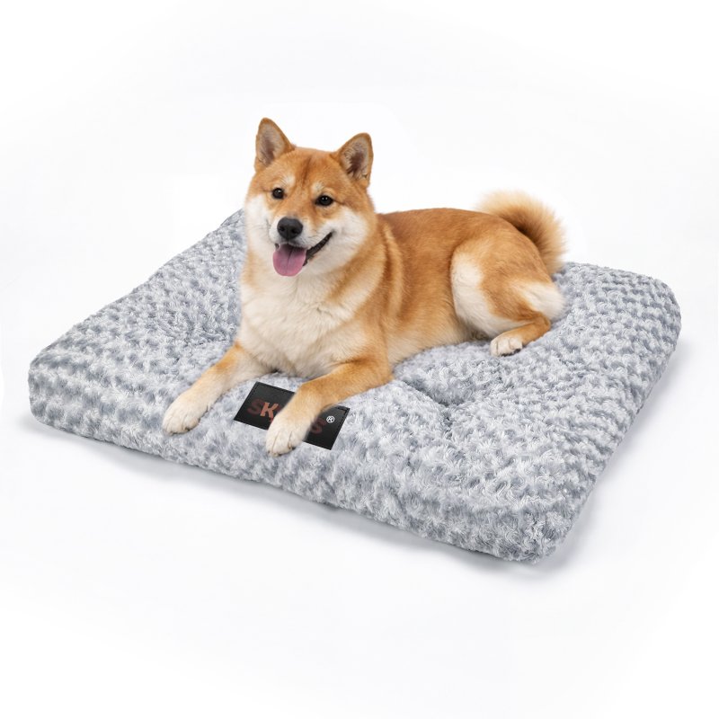 SKYLOS Plush Dog Bed Soft Rose Velvet Non-Slip Pet Crate Keneel Mattress Mat L