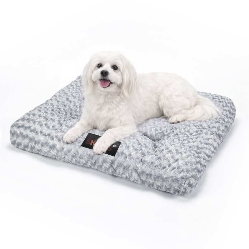SKYLOS Small Dog Bed Soft Rose Velvet Non-Slip Pet Crate Keneel Mattress Mat