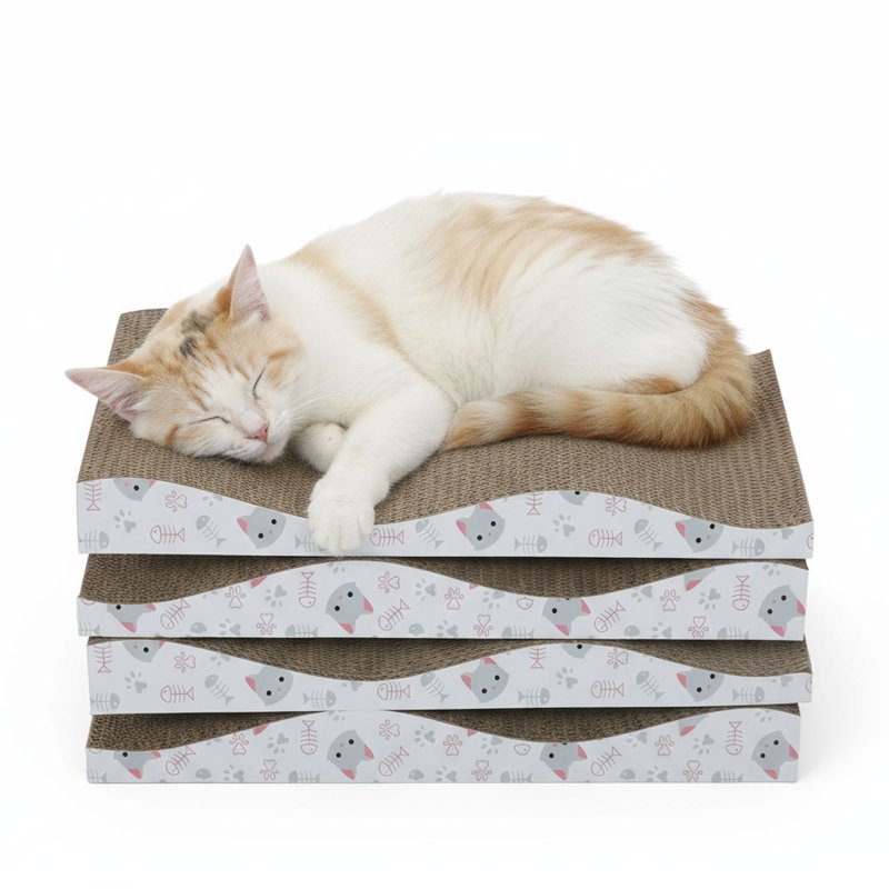 Skylos 4PCS Cat Scratching Board Cardboard Cat Scratcher Scratching Pad Lounge