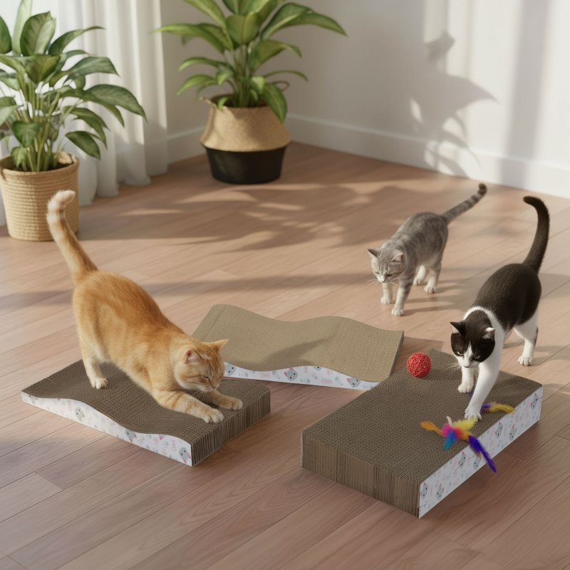 Skylos 4PCS Cat Scratching Board Cardboard Cat Scratcher Scratching Pad Lounge