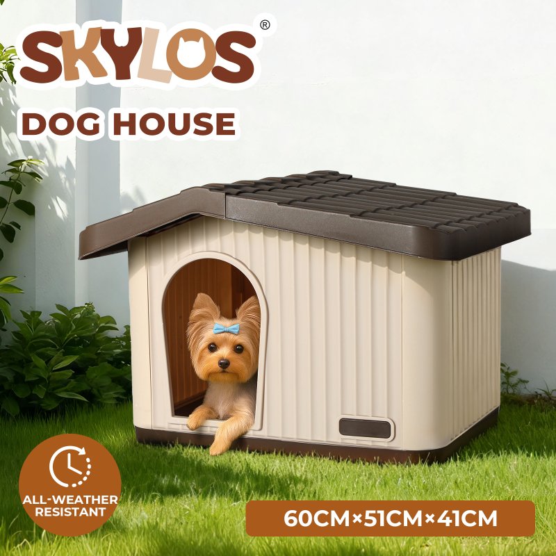 Skylos Plastic Dog House Pet Kennel Shelter for Small Medium Dogs Indoor Outdoor