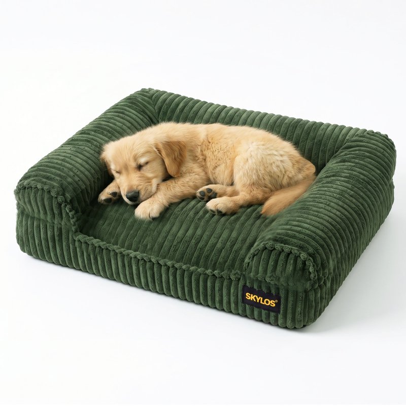 Pet Bed Orthopedic Small Dog Washable Waterproof Corduroy Wear Resistant Green