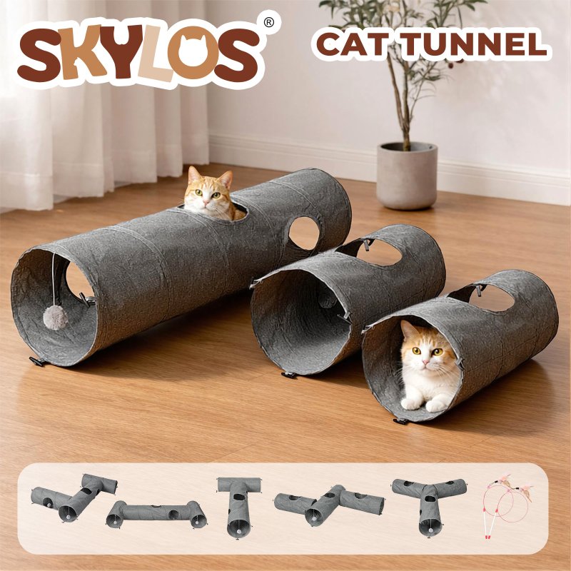 Skylos Large Cat Tunnels 3 Pcs Modular Foldable Linen Tube Kittens Rabbits Toys