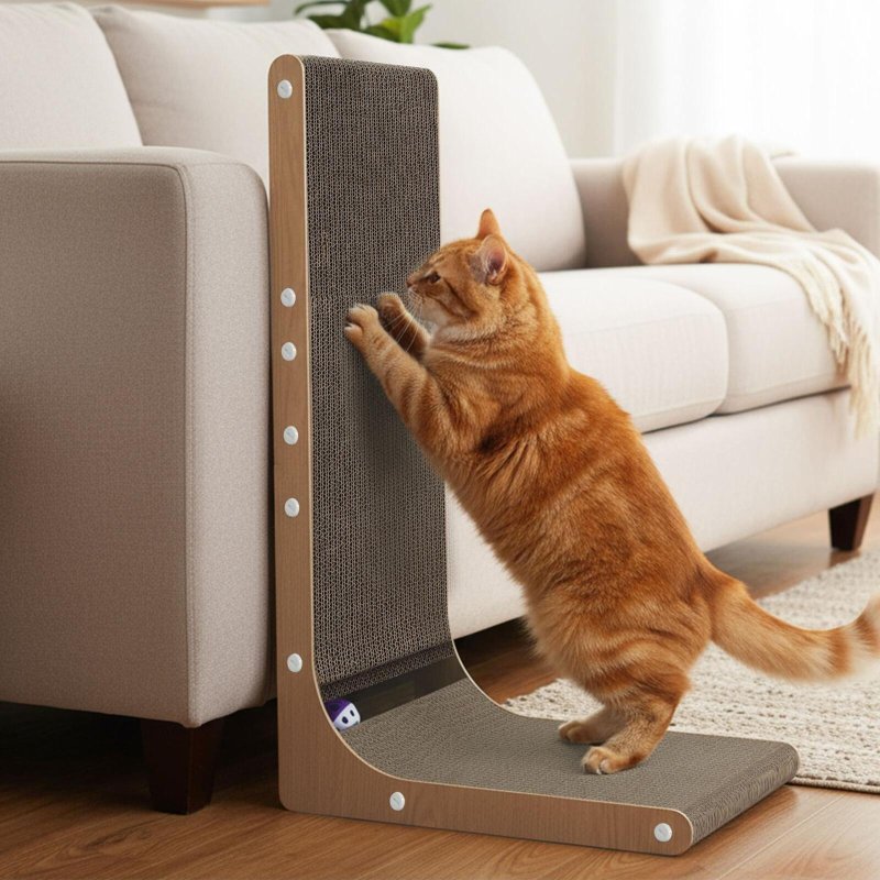 Skylos 68cm High L Shaped Cat Scratching Board with Ball Toy Wall Furniture