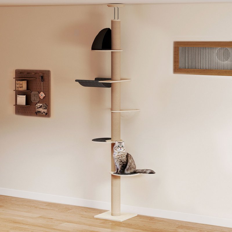 Skylos Floor to Ceiling Cat Tree Adjustable Height 206-300cm 6-Tier Cat Tower