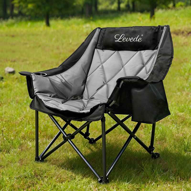 Levede Oversized Folding Camping Chair Padded with Cooler Bag Cup Holder 200KG