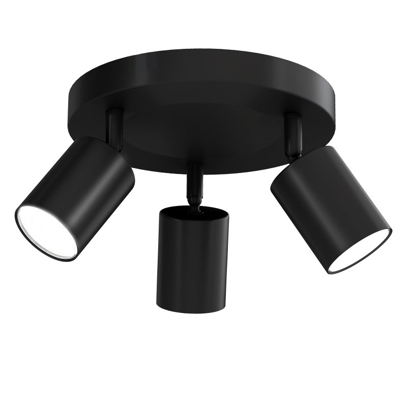 EMITTO 3-Way Spotlight Ceiling Light Adjustable GU10 Modern Black Round Base