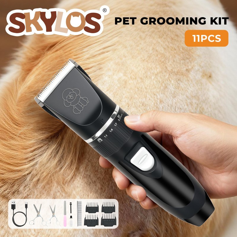 Skylos Pet Clipper Cat Dog Grooming Trimmer Shaver Cordless Rechargeable Kit